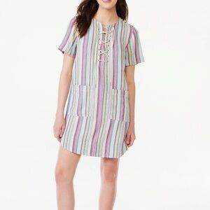 Free Assembly Colorful Striped Lace-Up Dress